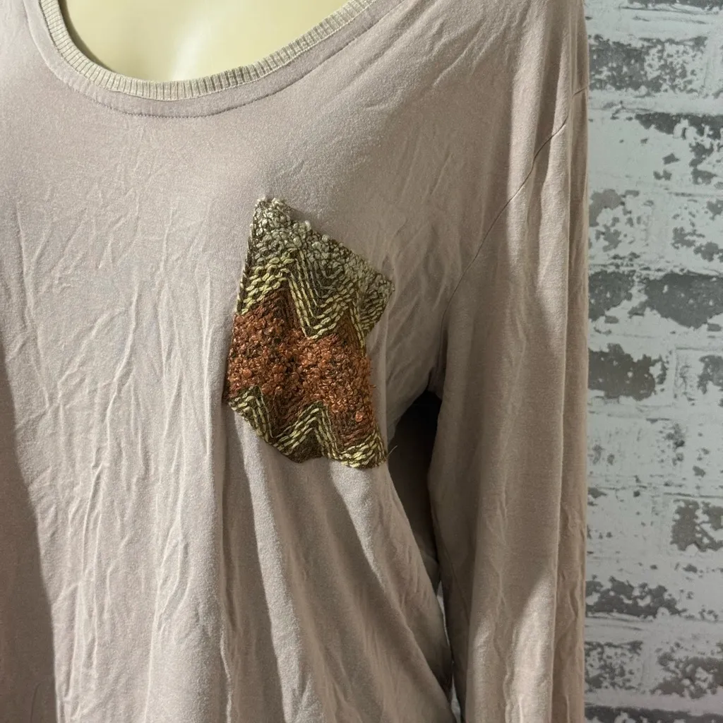 POL Taupe Long Sleeve Top With Pocket Detail - Image 2