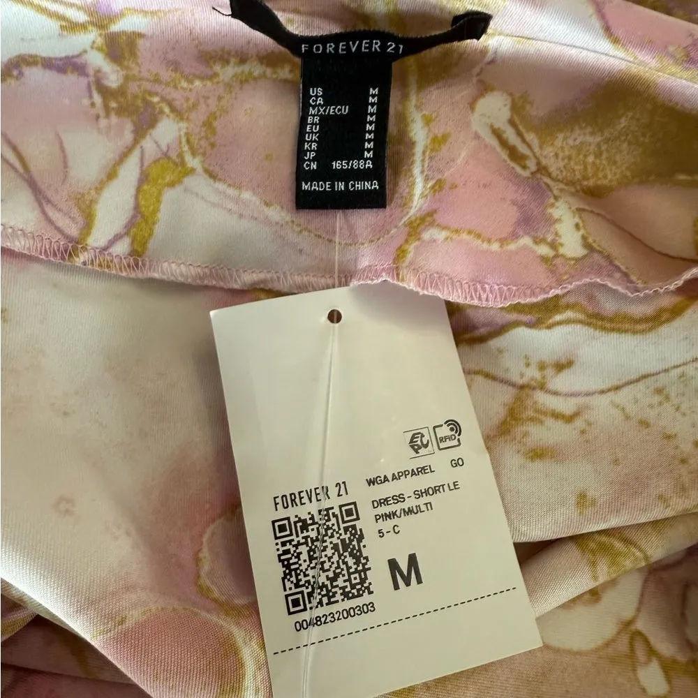 Pink & Gold Marble Satin Slip Dress Size‎ Medium NWT cowl neck - Image 4