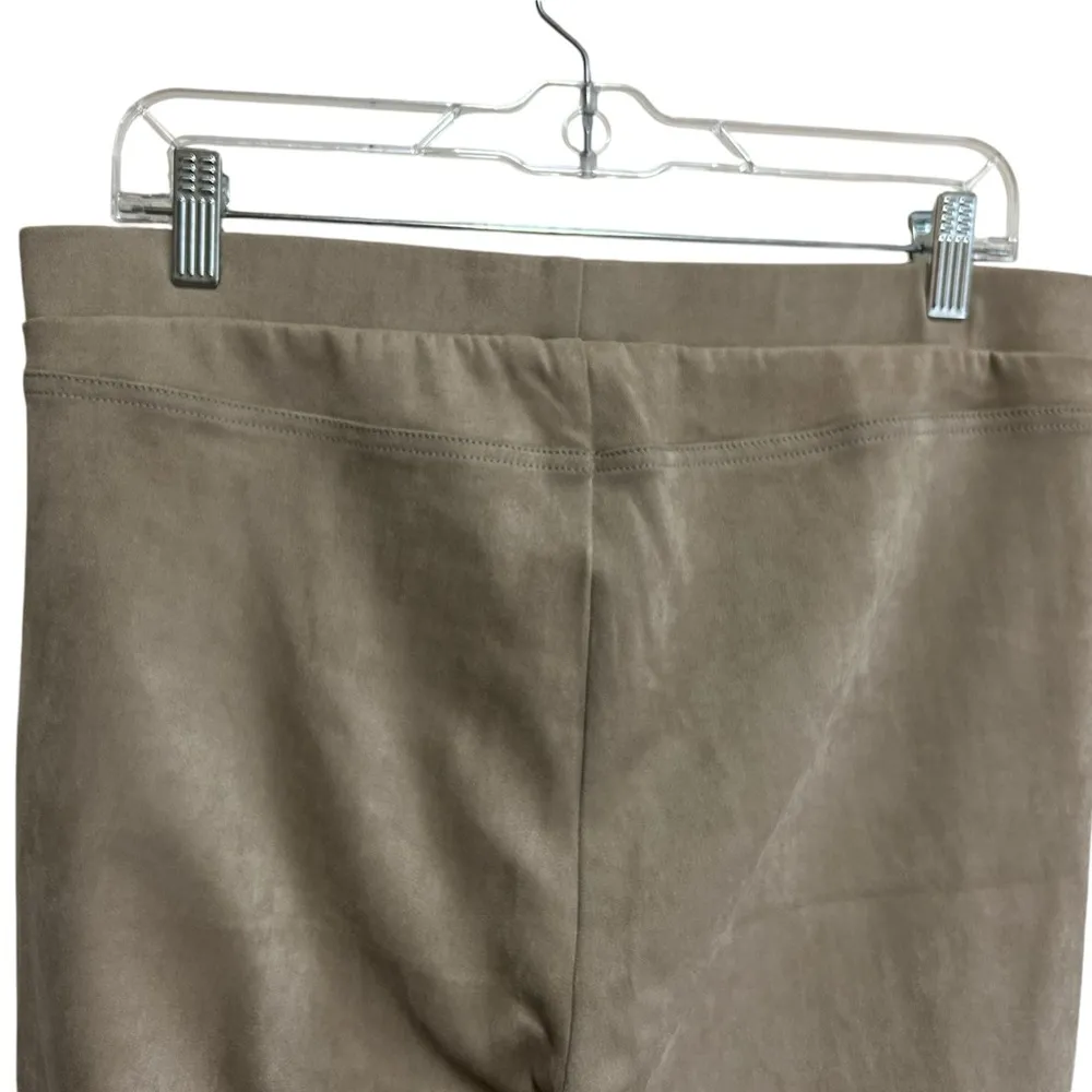Karen Kane Tan Moto Pants Women Size XL Faux Suede Leather British Khaki - Image 2