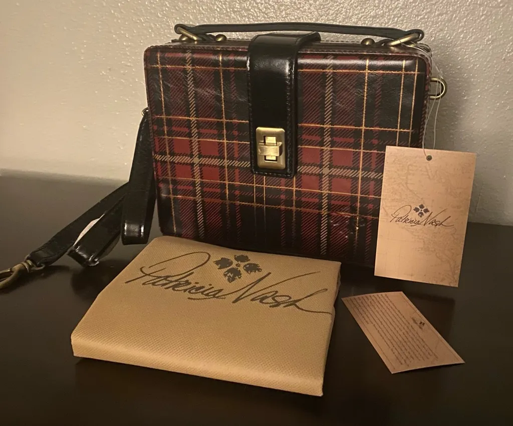 New Patricia Nash Tauria Box Satchel Gold Foil Tartan Shoulder Crossbody Bag NWT - Image 1