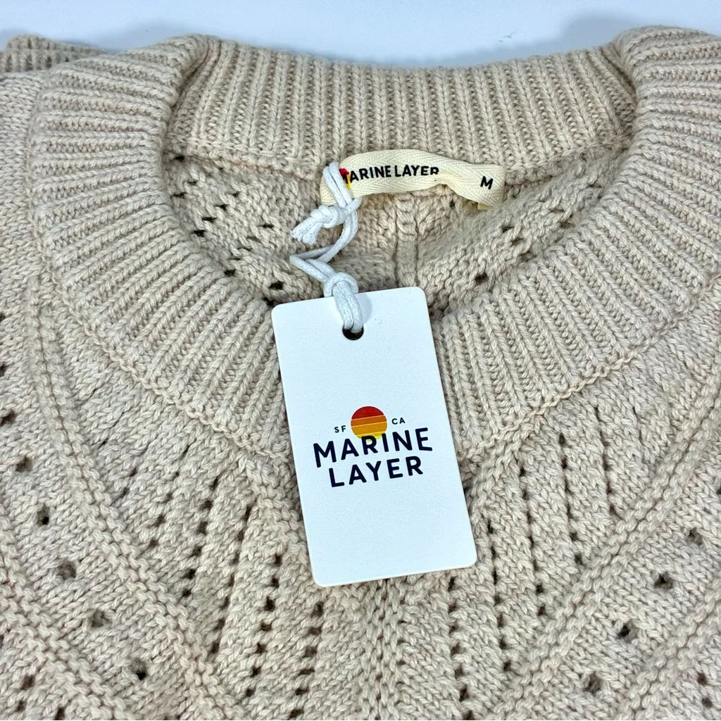 Marine Layer Brooke Open Stitch Sleeveless Sweater Vest Oatmeal M L NWT - Image 12