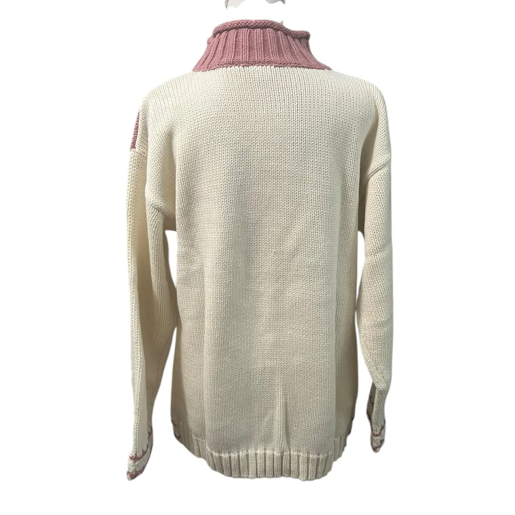 NEW Vintage Newport News Turtleneck Sweater Ivory Peony Pink Oversized Small - Image 6