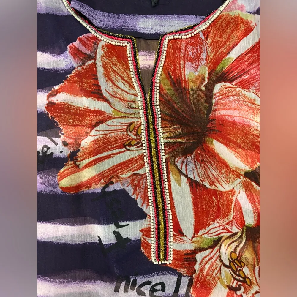 Desigual Estrella swimsuit coverup tunic beaded purple M/L - Image 4