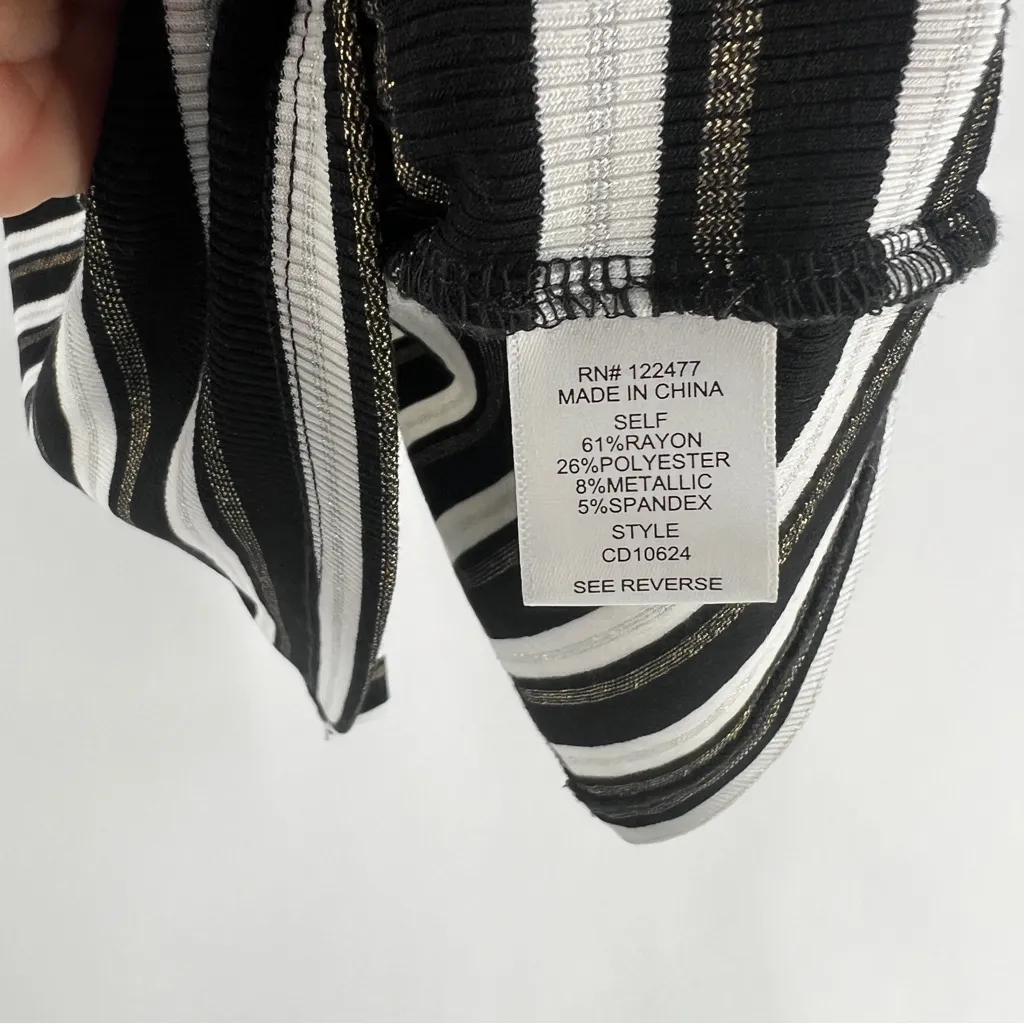 NSR Metallic Striped Ribbed Turtleneck Midi Dress Long Sleeve Stretch Size S Black - Image 9