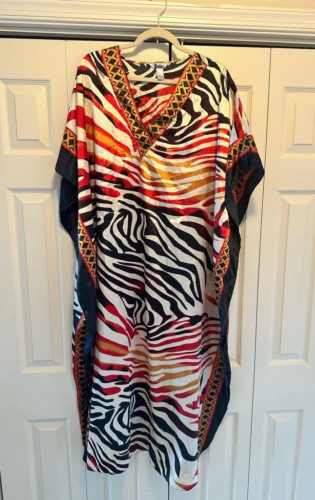 Winlar Women's Vintage Kaftan Black Red Tan White zebra print one Size Size undefined - Image 2