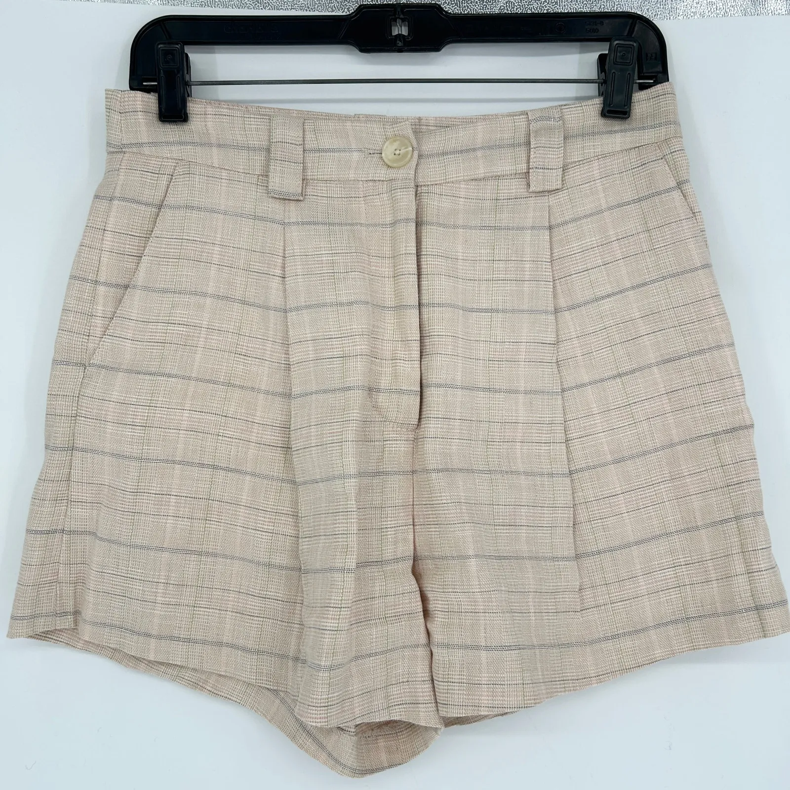 RAILS Ilena Shorts Womens 6 Linen Cotton Plaid Pleated Coastal Academia Preppy - Image 2