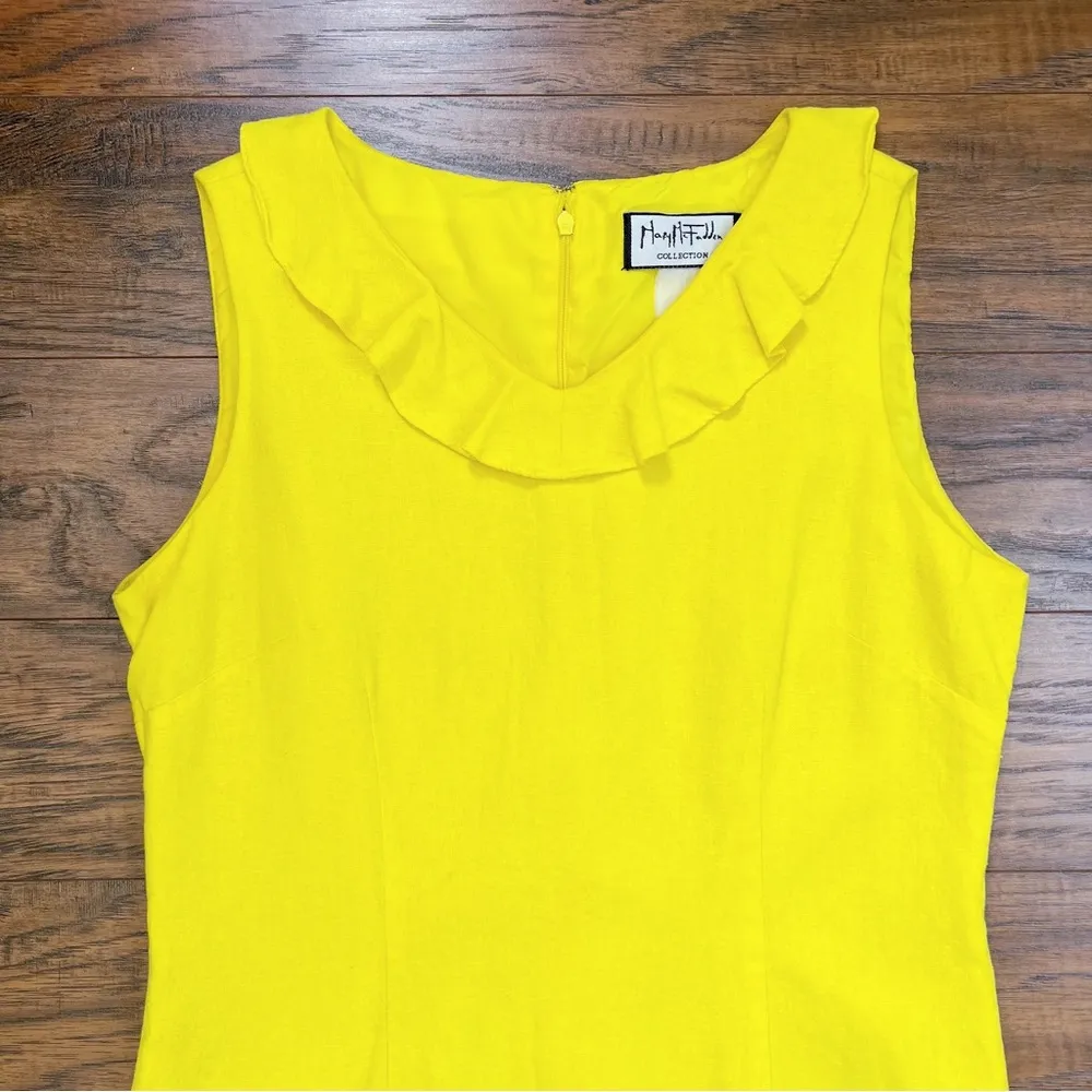 Mary McFadden • vintage yellow linen shift dress ruffle sleeveless mini summer - Image 3