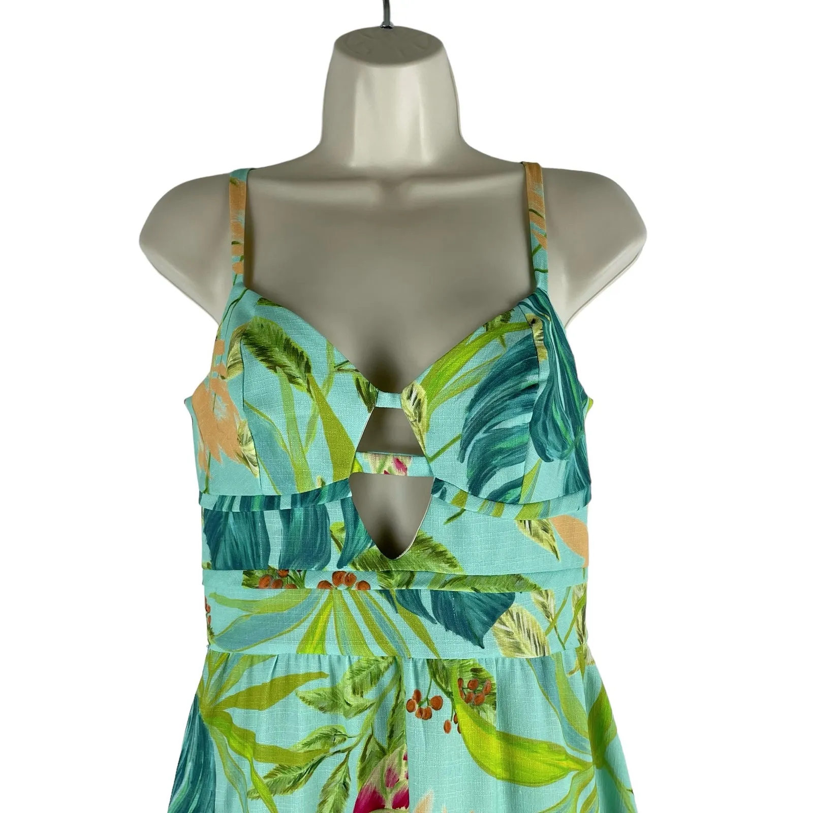 PatBO Tropicalia Leaf Print Jute Trim Midi Dress Islablue Green Size 4 - Image 5