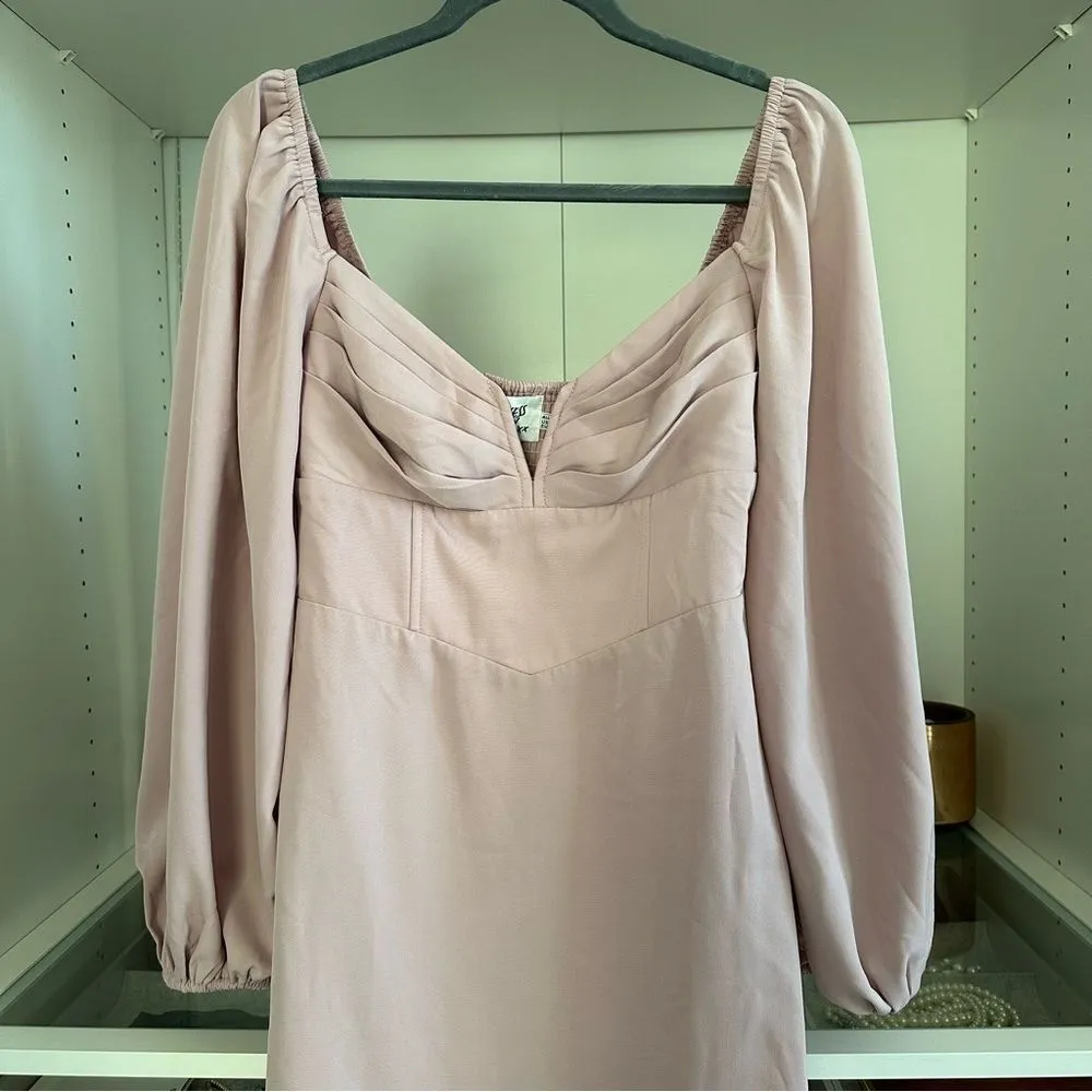 Zoella Long Sleeve V Neck Mini Dress Pink w Bubble Sleeves Sz 10 - Image 5