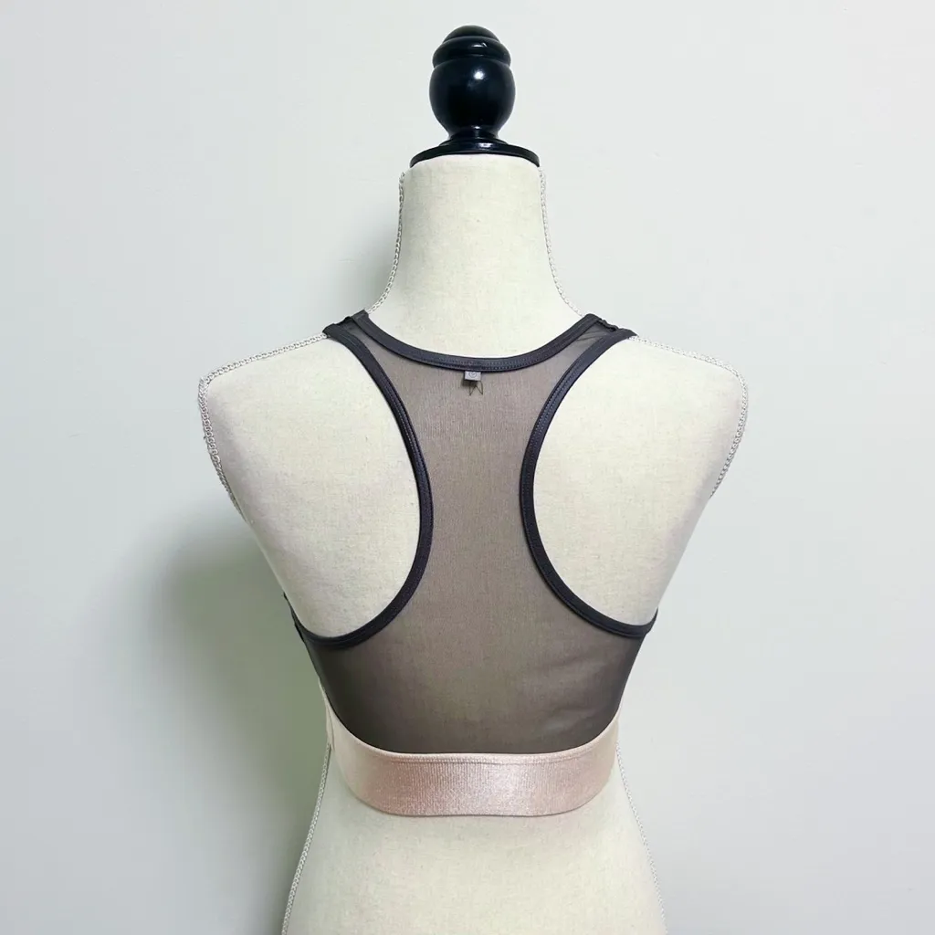 Sunwren Sport Gunmetal Pale Pink Mesh Racerback Cropped Tank Sports Bra Small Gray - Image 4