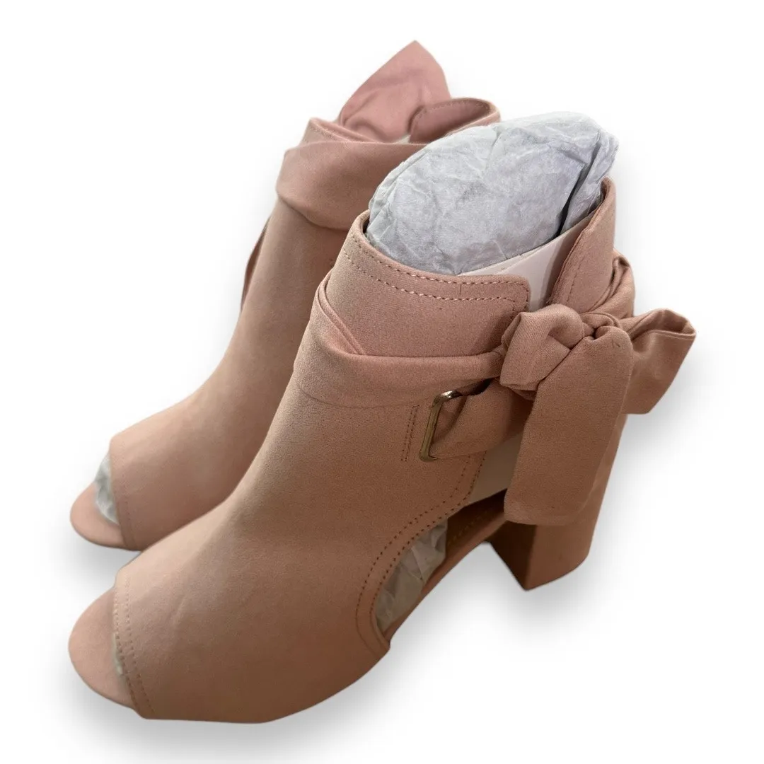 JustFab‎ Womens Shoes Size 6.5 Karine Blush Pink Peep Toe Bootie Ties NEW Bows - Image 6