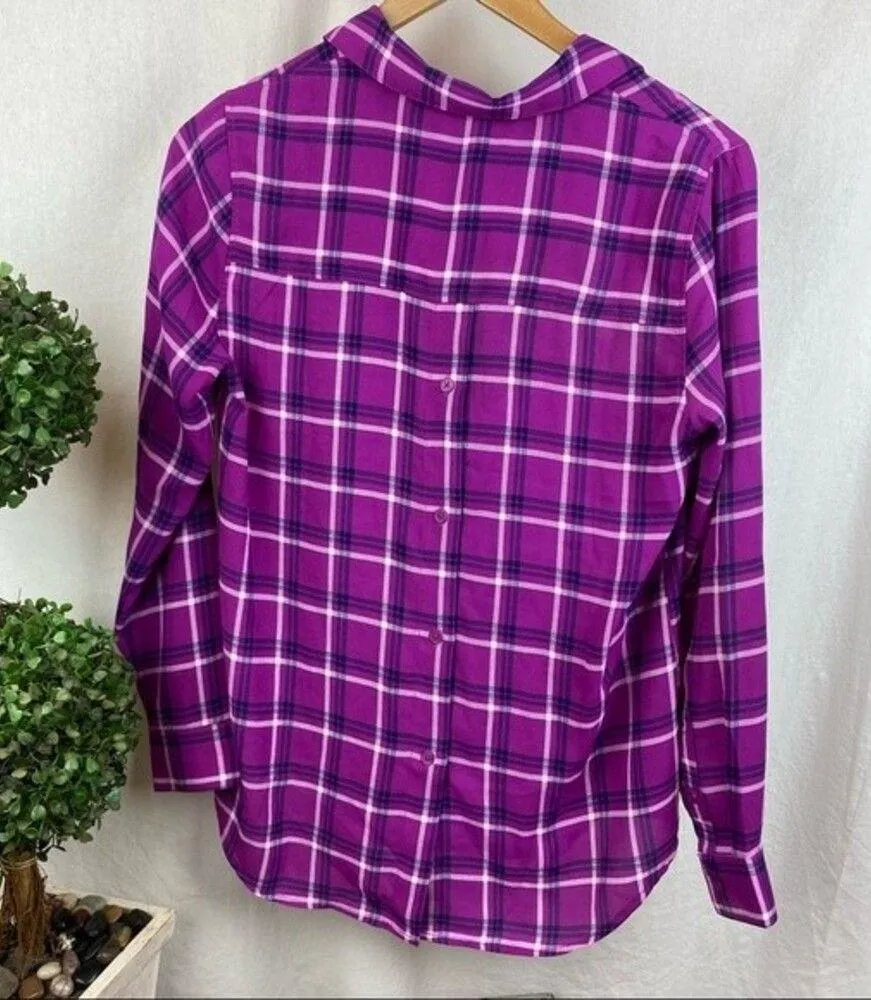 Banana Republic Women's Plaid Gingham Long Sleeve Boyfriend Top S NEW - Image 2