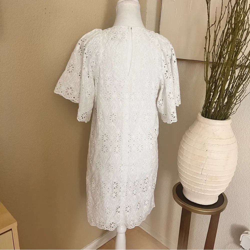KATE SPADE Eyelet Lace Shift Dress Spice Things Up Mini White Flutter Size Small - Image 7