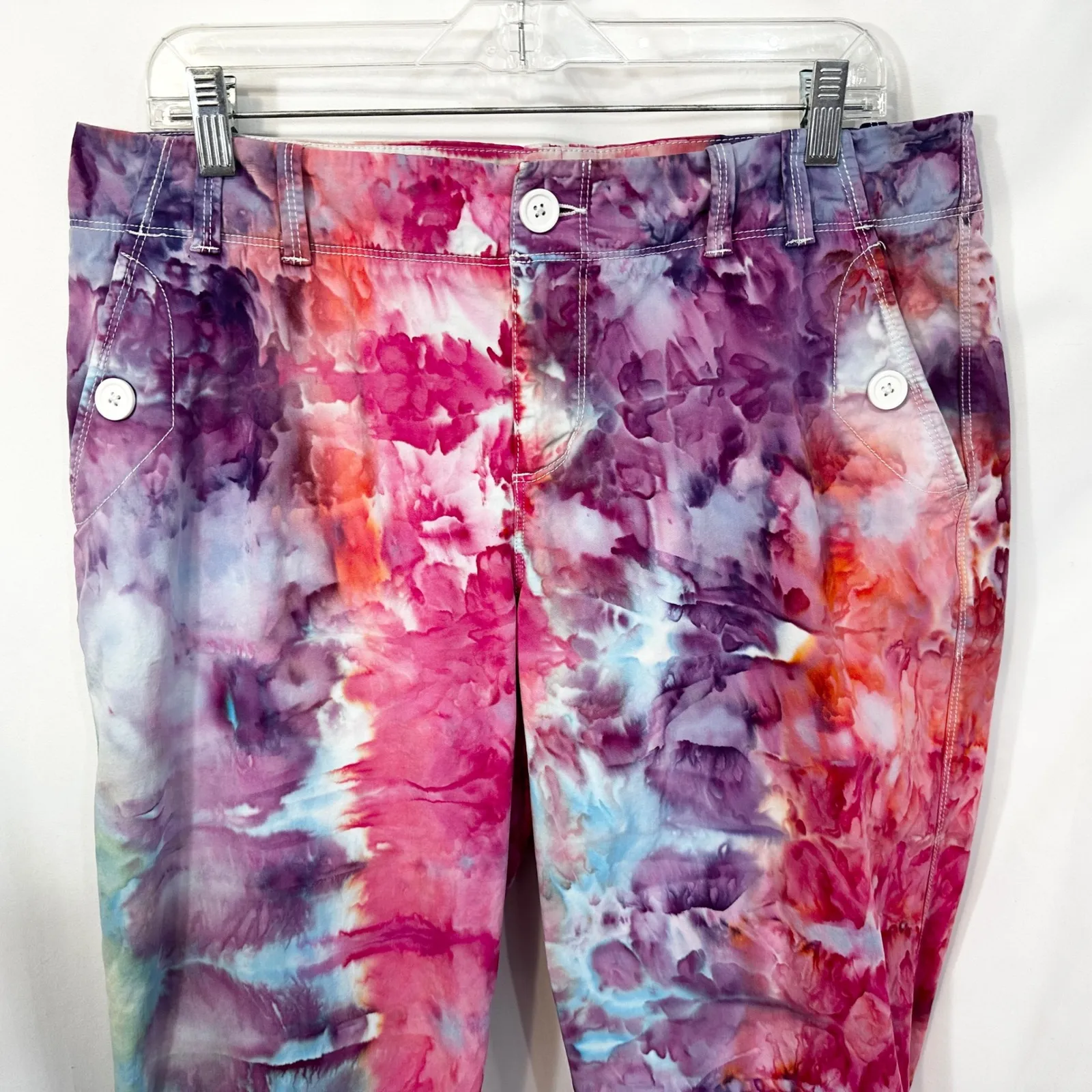 Fashion Bug Plus Size 14 Capri Pants Handmade Tie Dye Cropped‎ Pink Purple 599 - Image 3