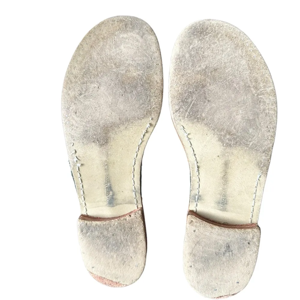 JACK ROGERS BLACK LEATHER WHIPSTITCH NAVAJO TOE POST THONG SANDALS - Image 8