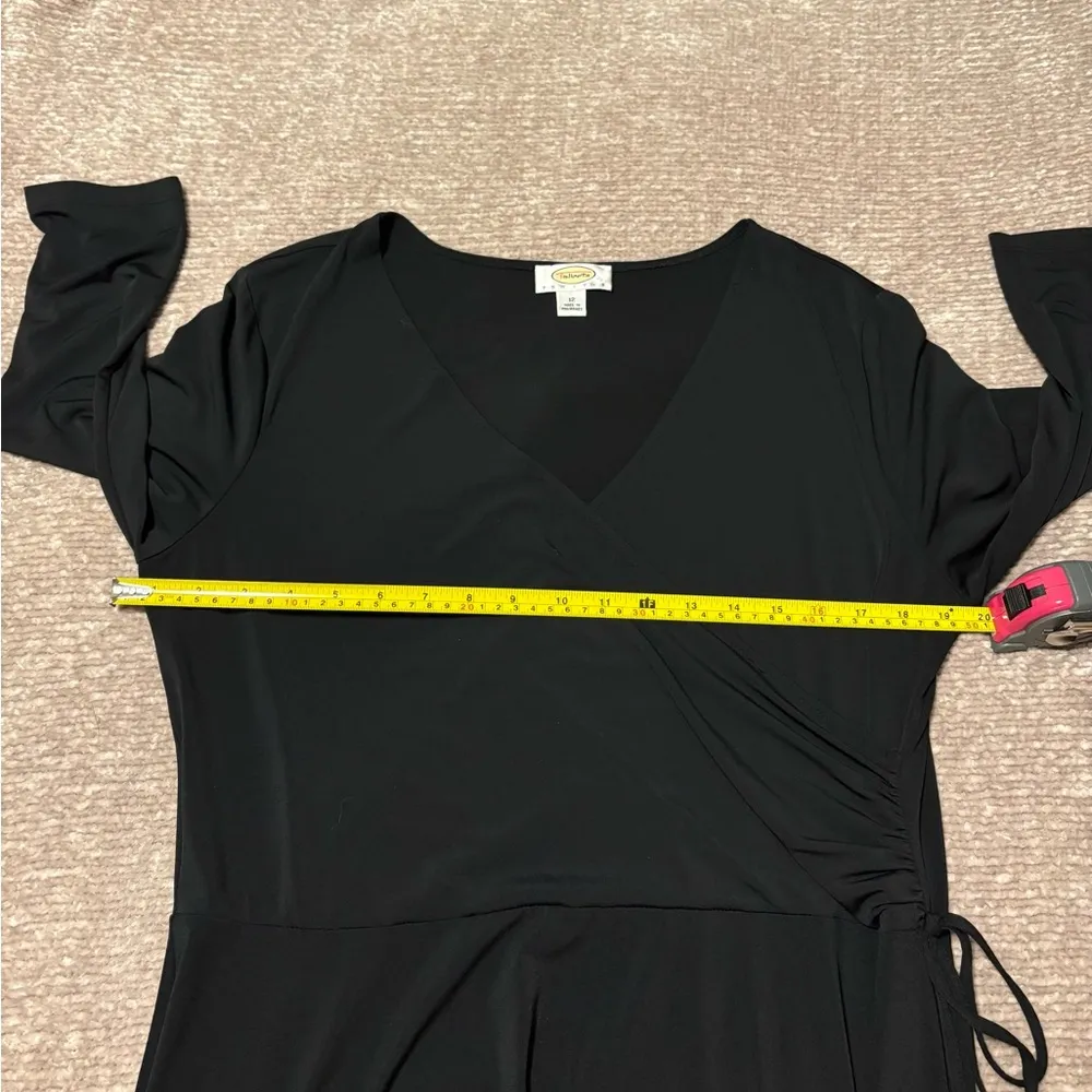 Talbots Black A-Line Midi Dress V-Neck 3/4 Sleeve Wrap Around Ruched Side Tie - Image 4