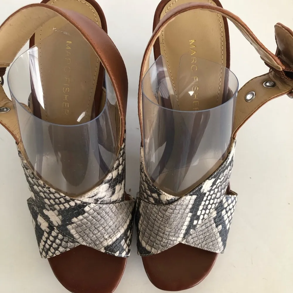 MARC FISHER Womens Sandals Size 5M High Block Heel 4” Faux Snake Skin Straps - Image 3