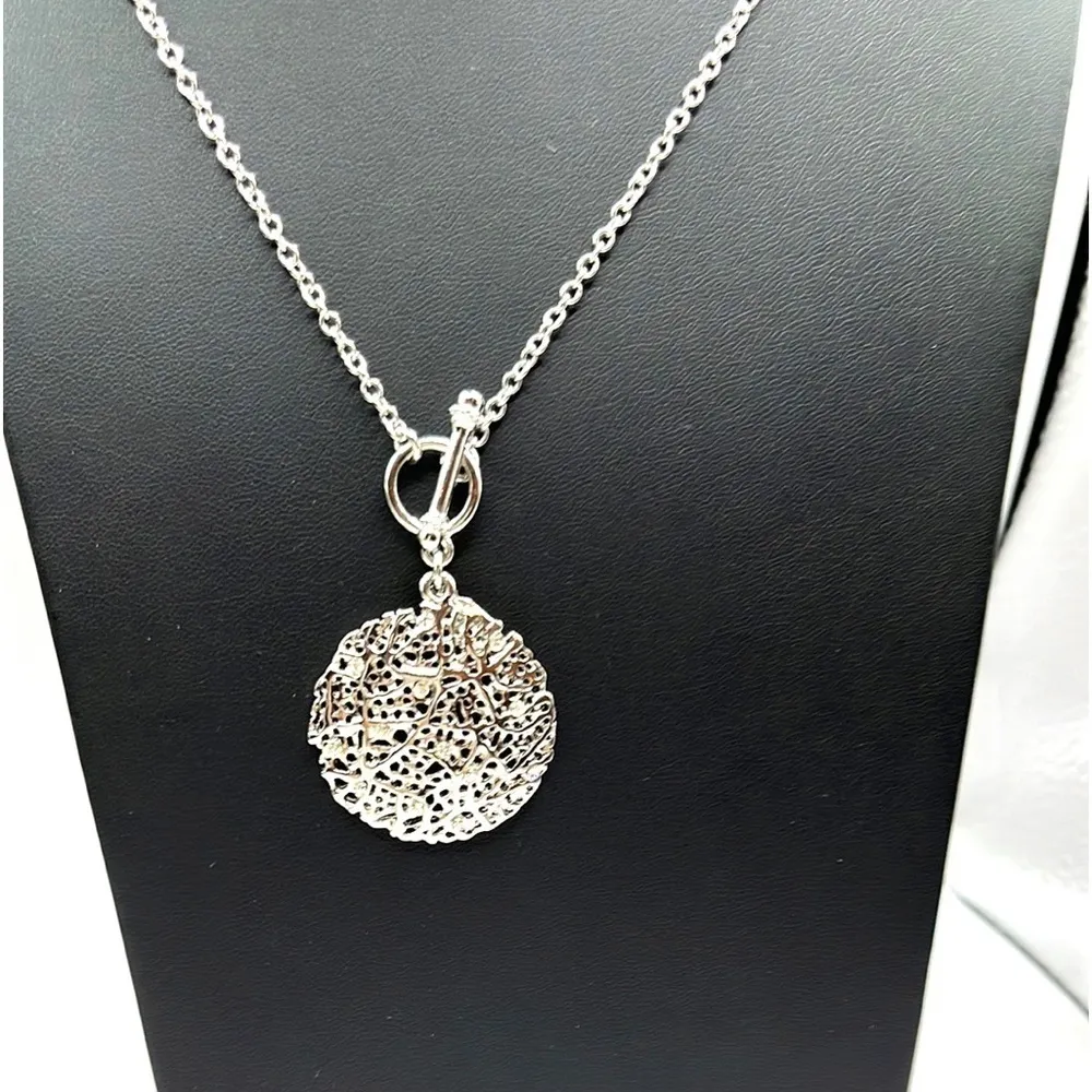 Cookie Lee Necklace Silver-tone toggle  closure Crystals round Sphere Long 32” - Image 9