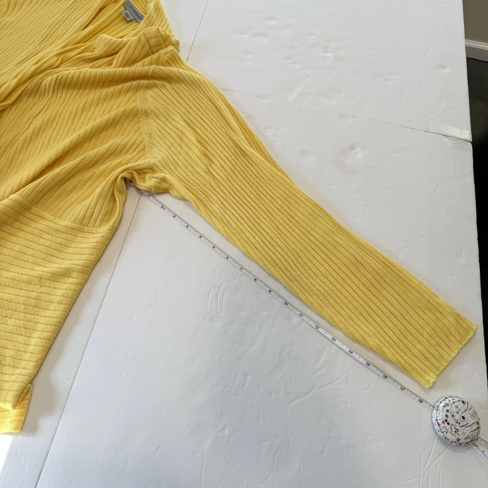 Catherines Yellow Mixed‎ Rib Drape Open Front Cardigan Sweater Size 5X - Image 9