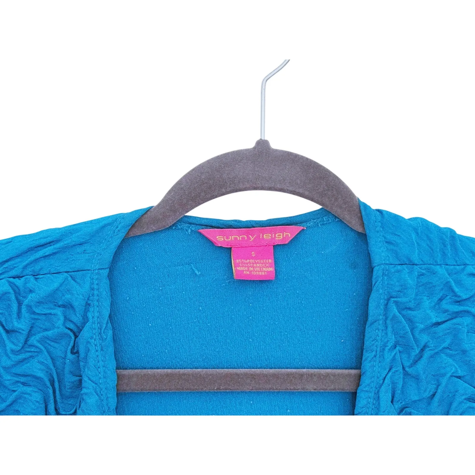 Sunny Leigh 1970s Textured Waterfall Cropped Cardigan Small Teal Boho Indie Twee - Image 5