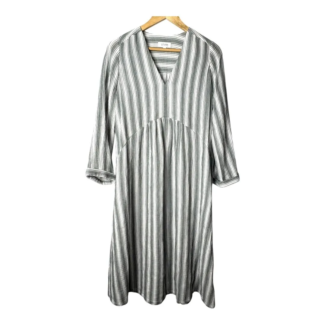 Haven Well Within Organic Cotton Gauze Caftan Striped Dress Oversized Size XS‎ Green - Image 4
