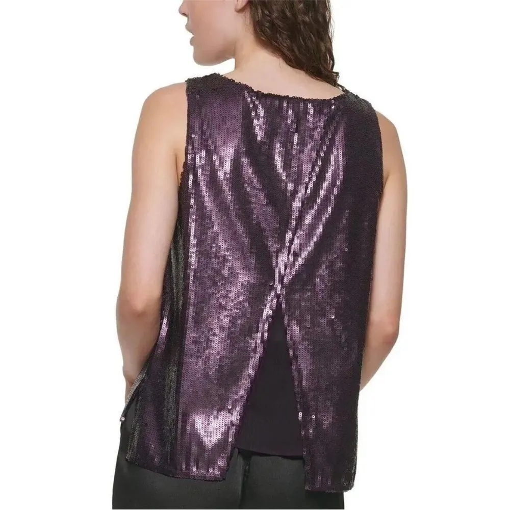 NWT  Womens Sleeveless Sequin Split-Back Top Purple Size S - Image 2