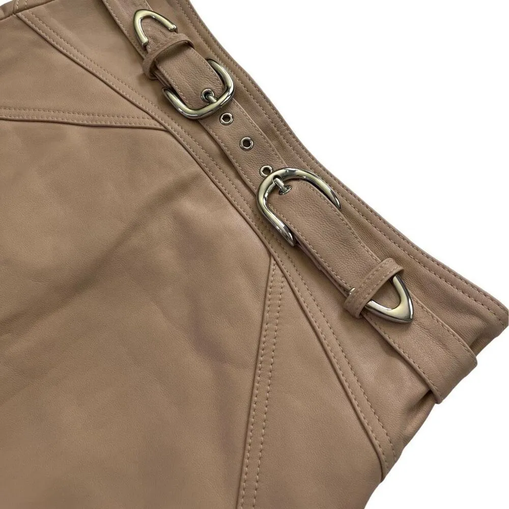 Camila Coelho‎ Luci Leather Mini Skirt in Nude - Image 10