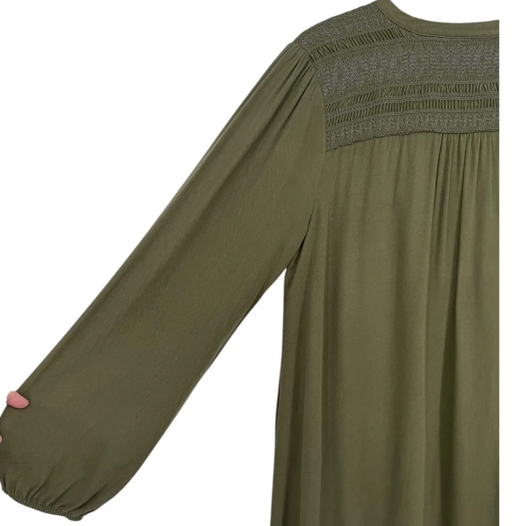 Anthropologie Maeve Ragonda Tunic Dress Moss Green Smocked Long Sleeve Size 12 - Image 13