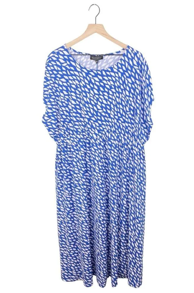 NEW Eloquii Blue White Print Drop Shoulder Blouson Midi Dress Plus Size 18/20 - Image 4