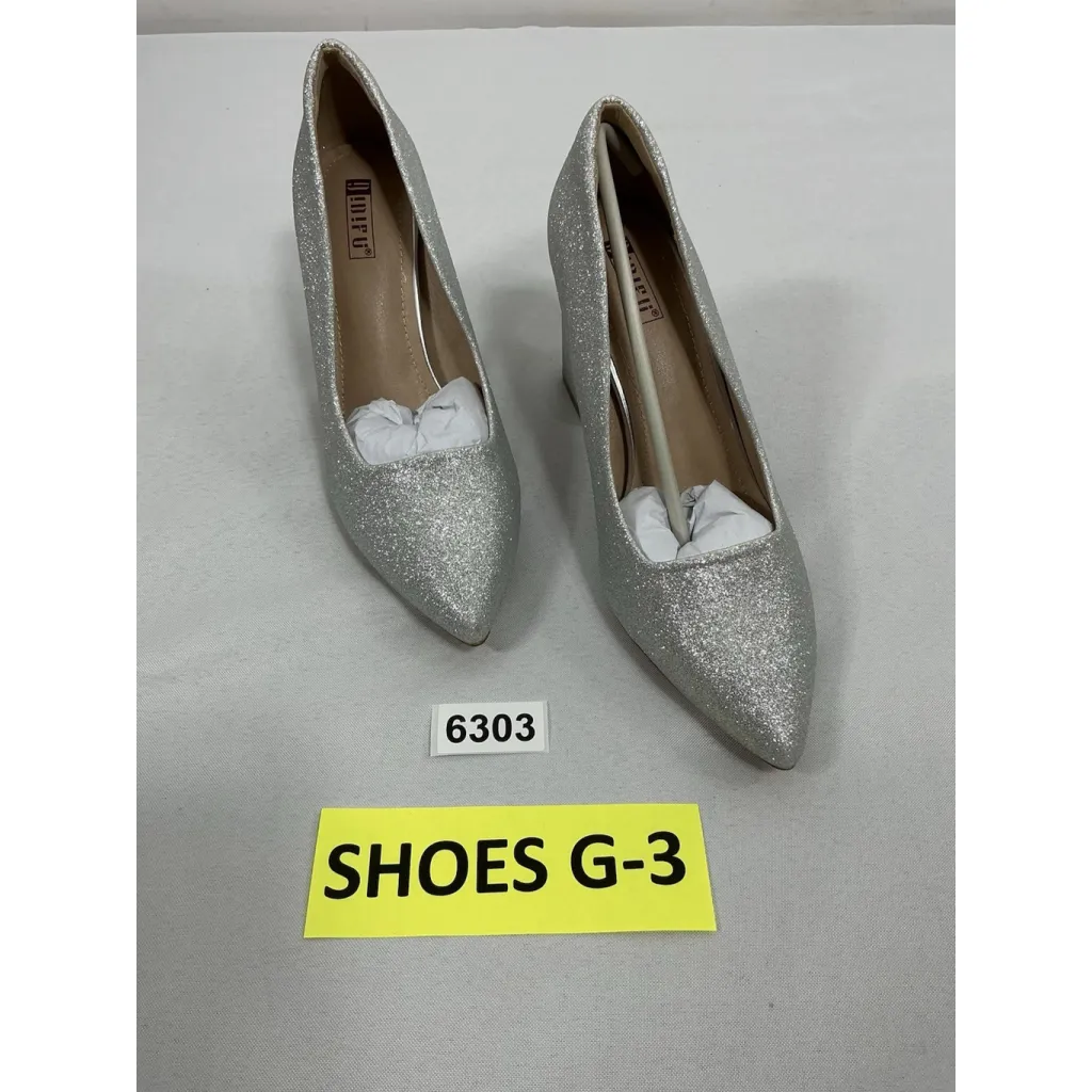 Womans Idifu Slipon Formal Pumps 7 Silver Sparkly Pointed Toe Block Heel NWOT - Image 3