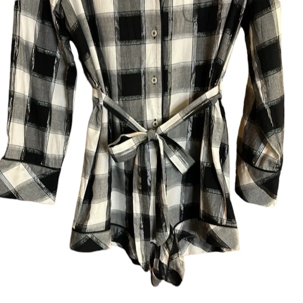 Victorias Secret Buffalo Black & White Plaid Sleep Romper. Button Down. Pocket - Image 5