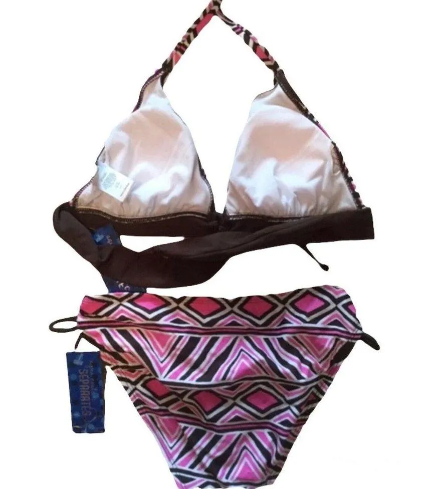 New Aqua Couture Swimsuit Womens 4 6 Triangle Top 2 Piece Tribal Bikini Pink - Image 2