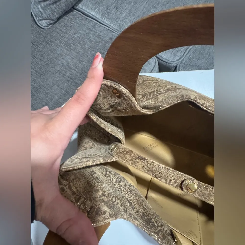 Stuart Weitzman Brown Satchel with Wooden Handles - Image 5