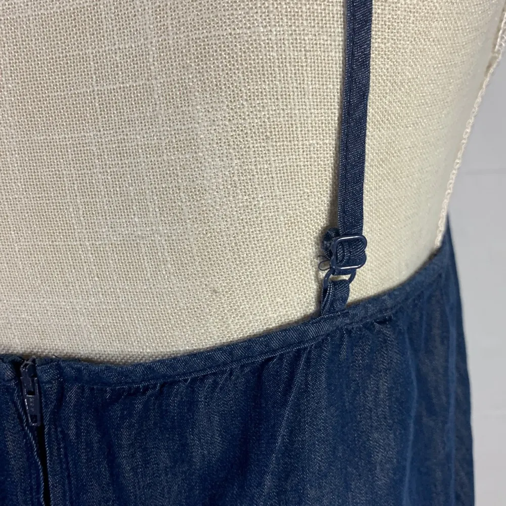 Striped Blue Denim Boho Pattern Mini Sundress Size XL - Image 12