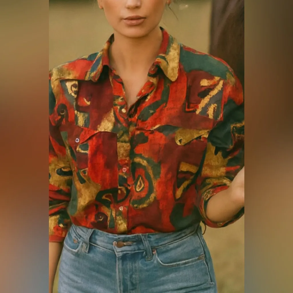 Wrangler Vintage Aztec Tribal Button Down Cowgirl Shirt S - Image 2