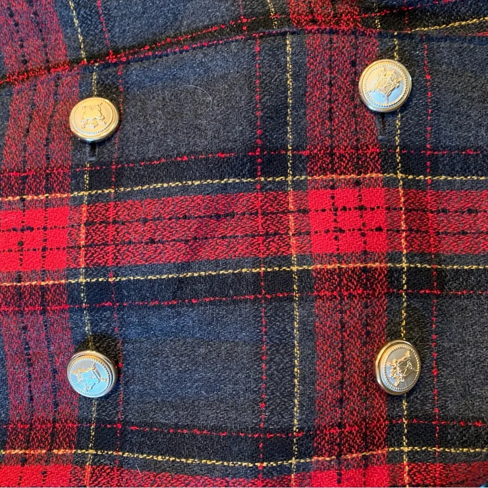 Vintage Tan Jay Red Plaid Tartan Blazer Womens 10 Double Breasted Gold Button Gray - Image 11