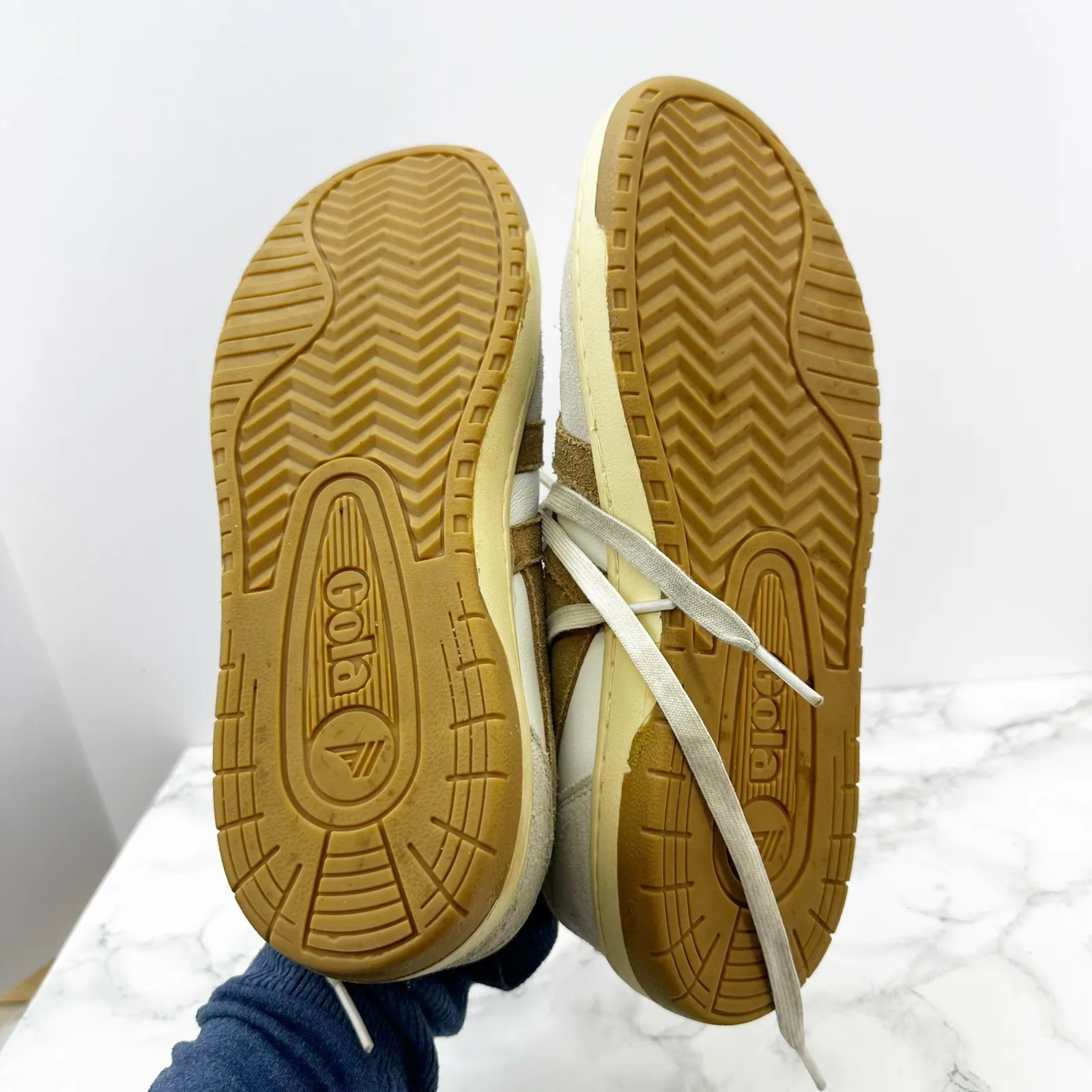 Gola Hawk Free People Sneakers White Dark Brown Gold Suede Leather Women US9 UK7 Size 9 - Image 5