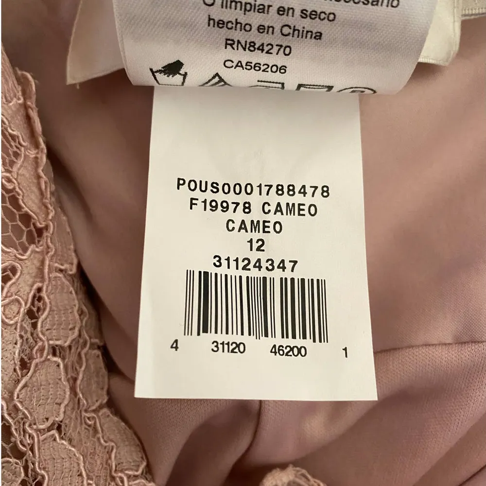 David's Bridal Lace Stretch Crepe V-neck Bridesmaid Dress Women's 12 Cameo - Image 12