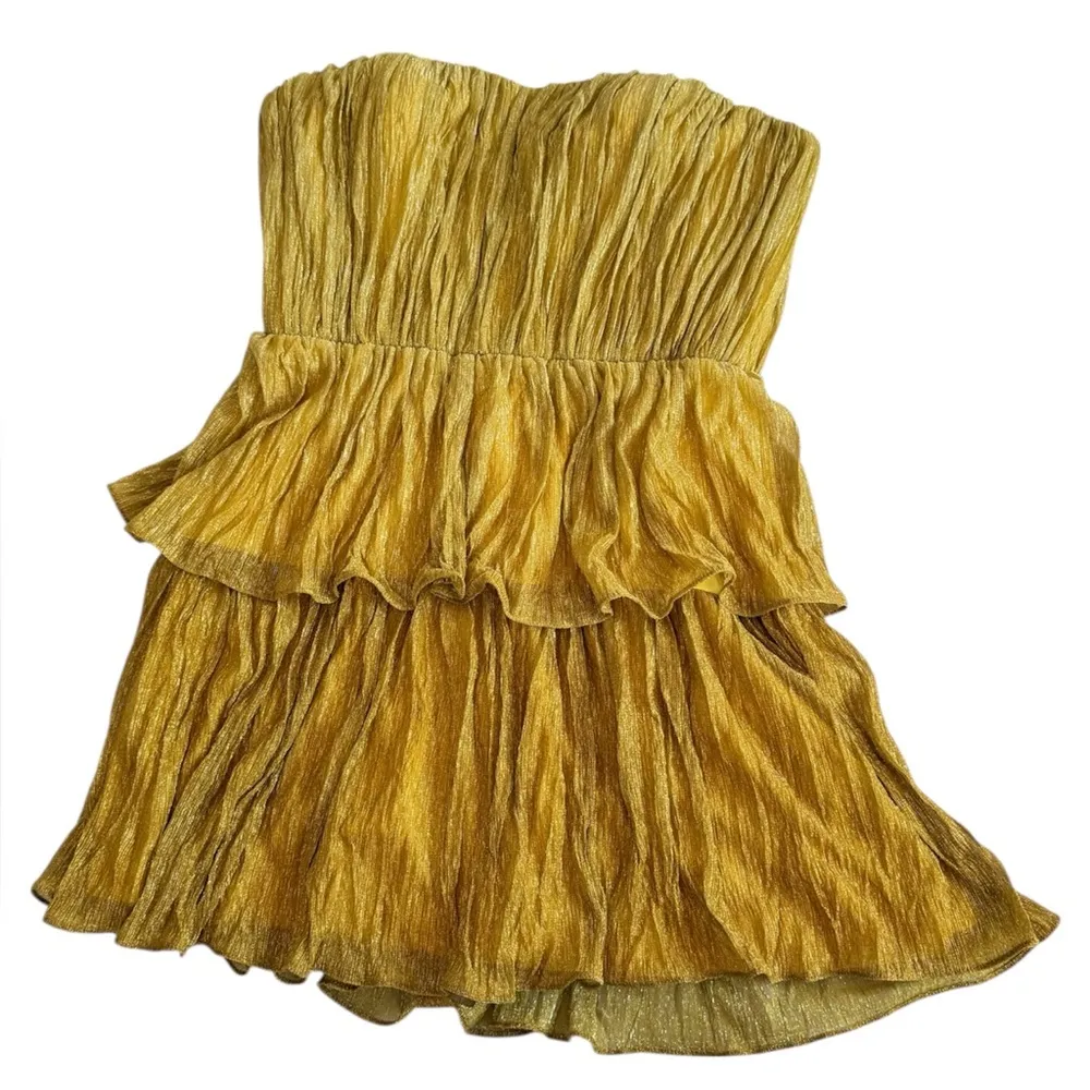 DRESS THE POPULATION Strapless Yellow Dress 
Ombre pleated plisse,  Size S - Image 5
