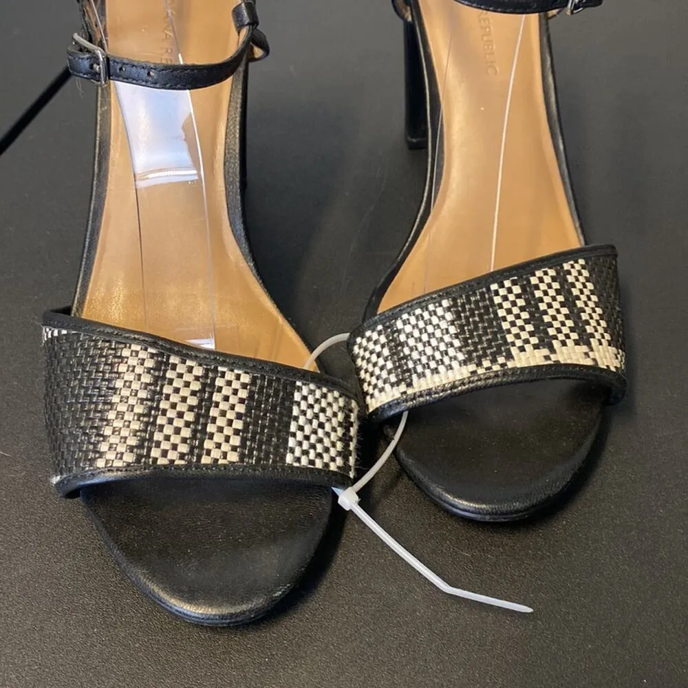 Banana Republic Evelyn houndstooth block ankle strap heel black white sz 8.5 - Image 8