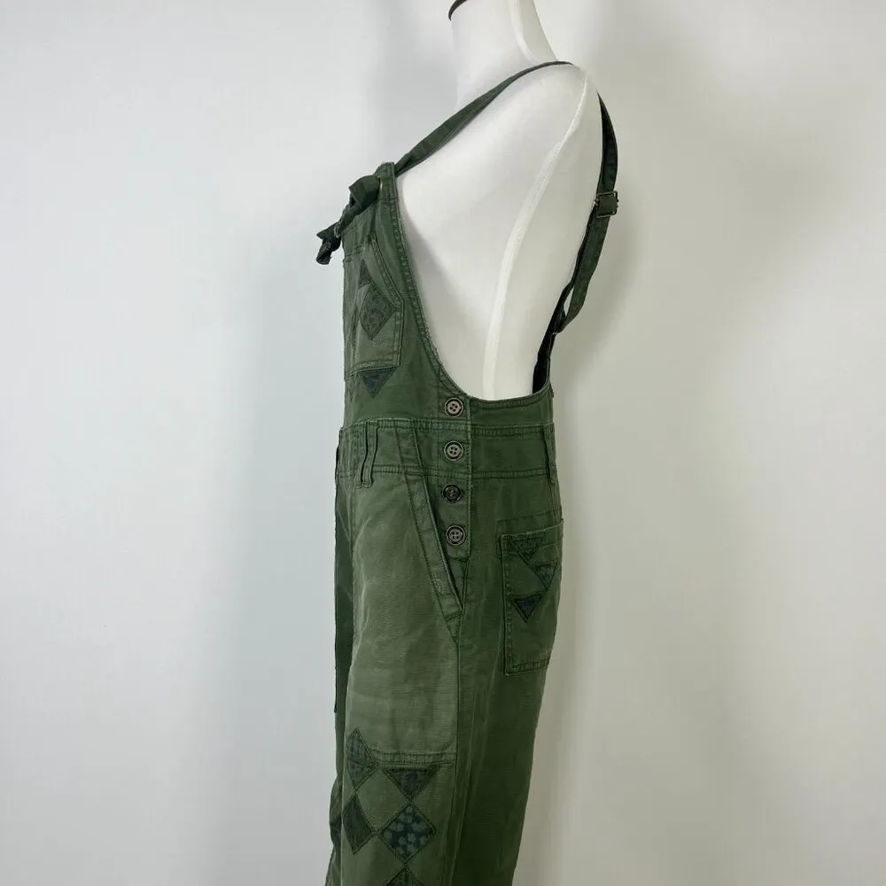 NWOT Anthropologie Pilcro Wanderer Patchwork Overalls Size 27 Green Cotton Blend - Image 10