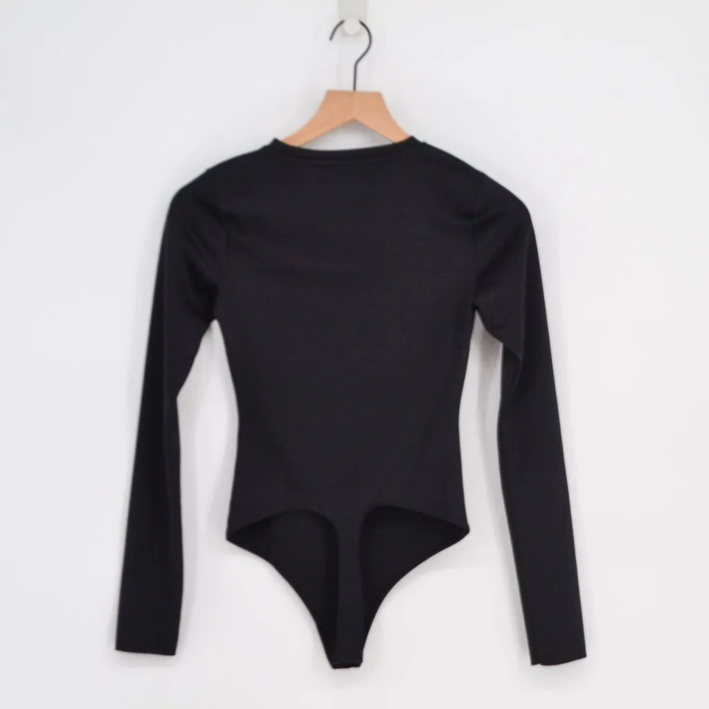 Good American Sculpting Crewneck Long Sleeve Scuba Bodysuit Tee Black Women's S - Image 3