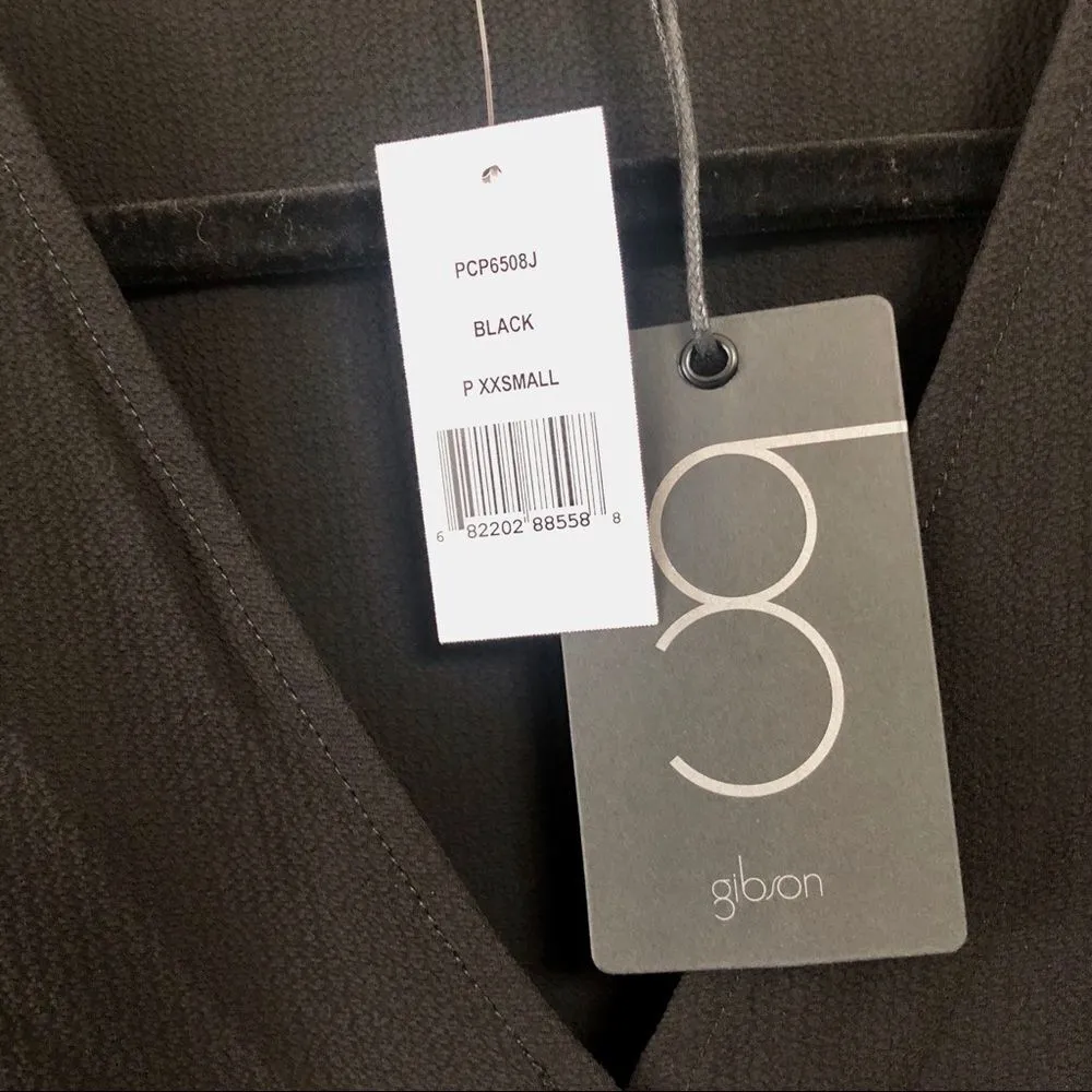 Gibson draped black faux wrap  V neck top - Image 8