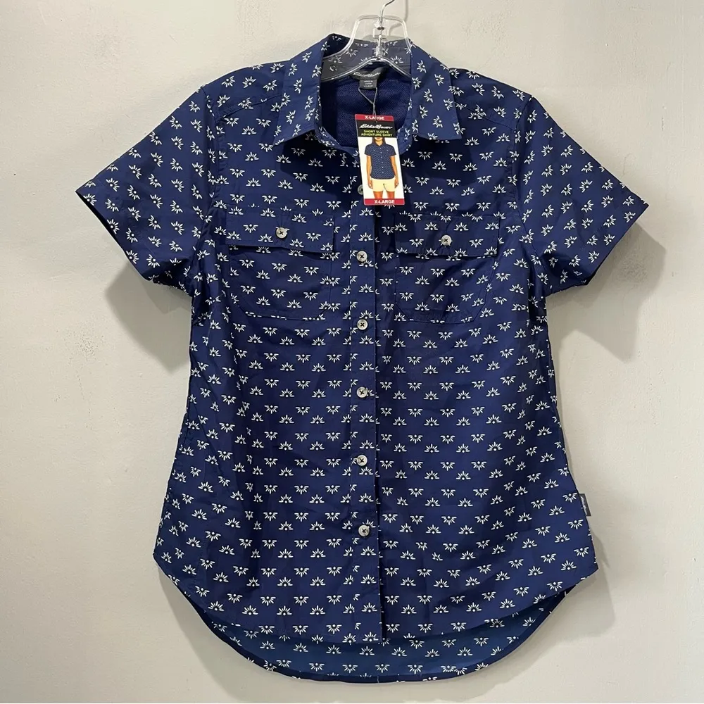 Eddie Bauer Women's Size XS Navy White Adventure Shirt Button Blouse UPF 50 NEW - Image 2
