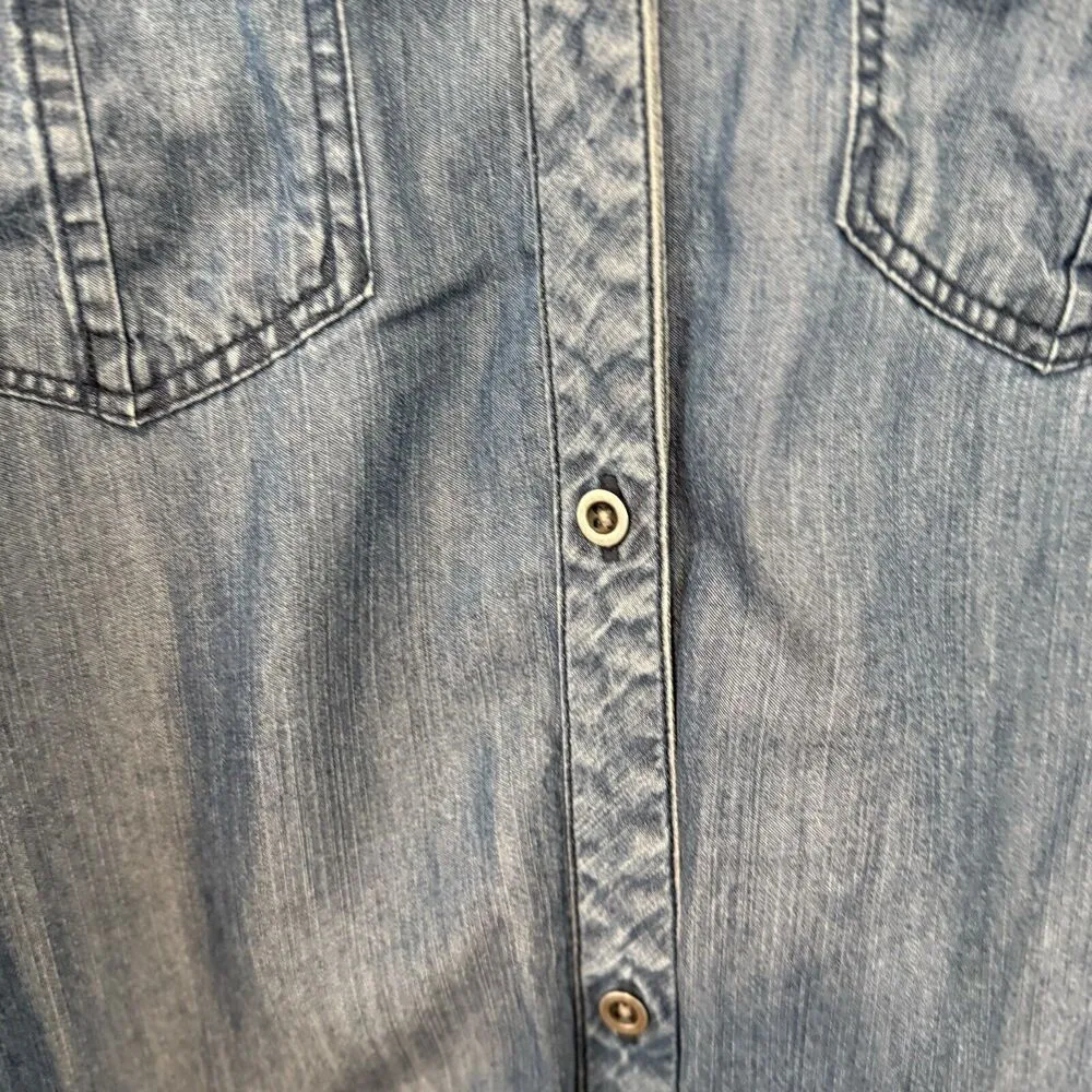 Rails Dark Wash Chambrah Denim Pullover Collared Shirt Midi Dress Sz Small 1650 - Image 7