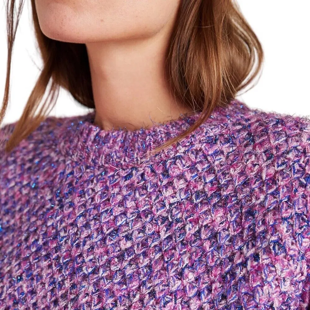 Anthropologie Raga Rita Sweater Purple Metallic Knit Crewneck Size X-Small XS - Image 4