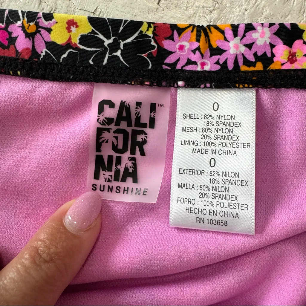 California‎ Sunshine Floral Bikini Bottoms NWT size 0X Ruched Sides Black - Image 5