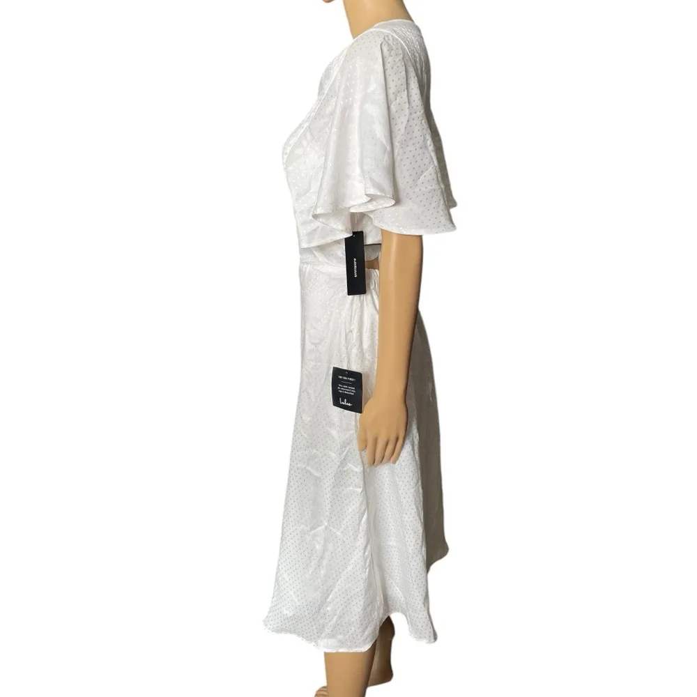 NEW Lulus Cabaret Queen White Satin Silky Elegant Polka Dot Open Back Midi Dress - Image 4