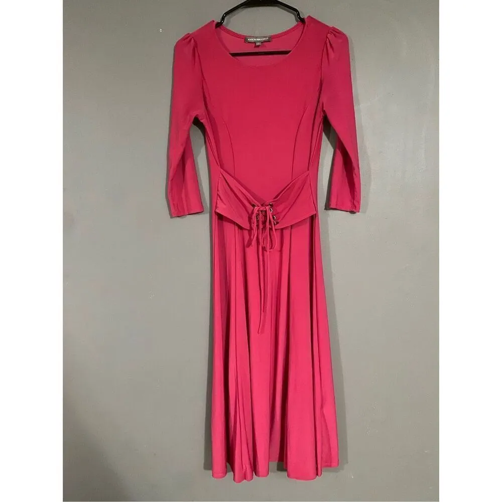 Kate & Mallory Pink Long Sleeve Corset Waist Long Dress Size Small - Image 7
