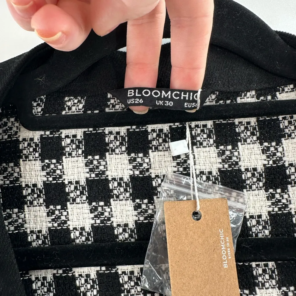Bloomchic Black & White 90’s Houndstooth Plaid Knot Cardigan Blazer Jacket Size 26 - Image 2
